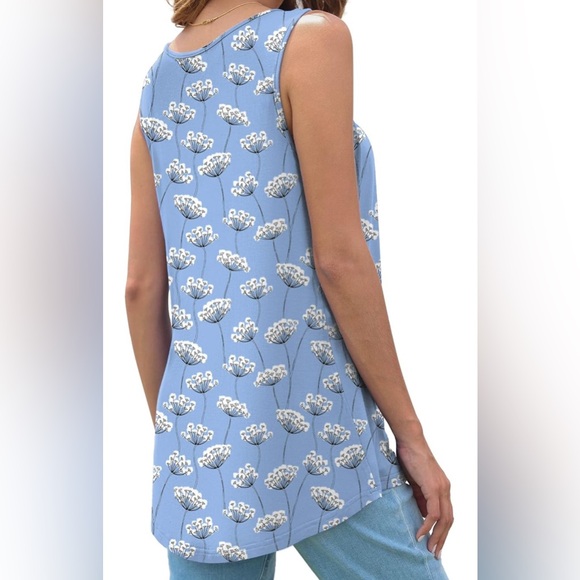 DILIUXING Women's Summer Tunic Top Short Sleeve Sleeveless Round Neck Pleated - Picture 3 of 3